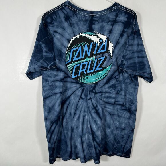 Santa Cruz Skateboards T Shirt Mens Size Large Blue Tie Dye Double Sided SS - Picture 2 of 12